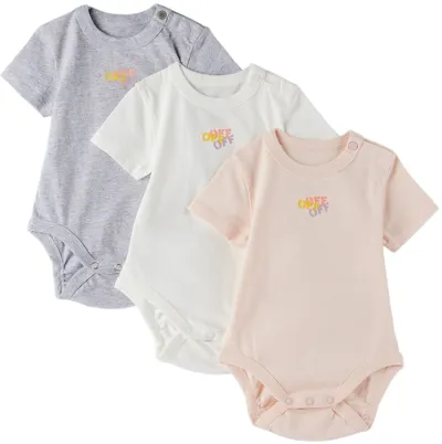 Off-white Kids' Three-pack Baby Multicolor Off Stamp Bodysuits In Multicolor Multicolo