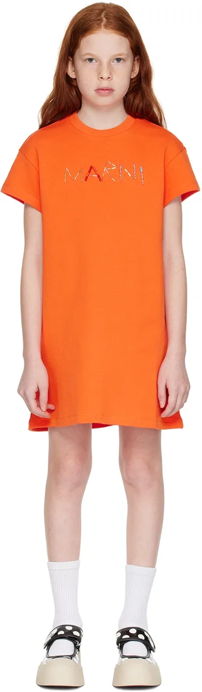 Marni Kids Orange Beaded Dress In 0m429