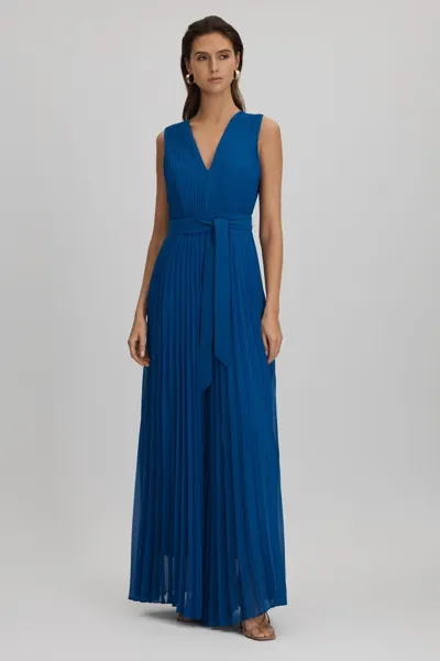 Reiss Cobalt Blue Pleated Belted Jumpsuit