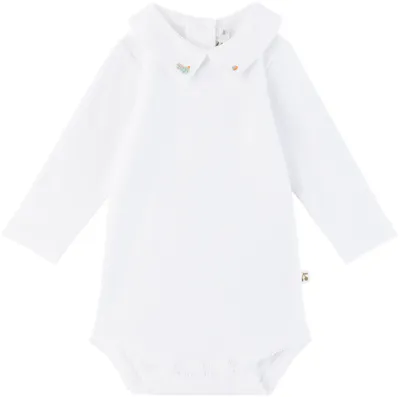 Bonpoint Baby White Juillet Bodysuit In 137c Upb Orange Fluo