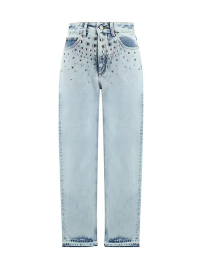 Alessandra Rich Stud-embellished Wide-leg Jeans In Light Blue