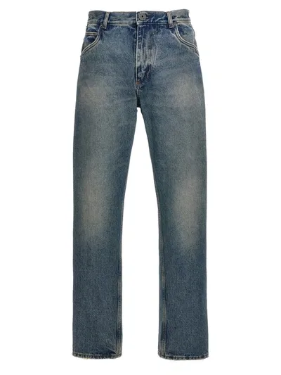 Balmain Logo Embroidery Denim Jeans In Light Blue