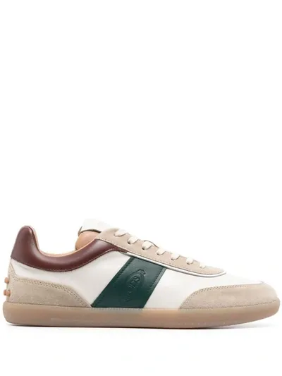 Tod's Sneakers In Beige Suede In White