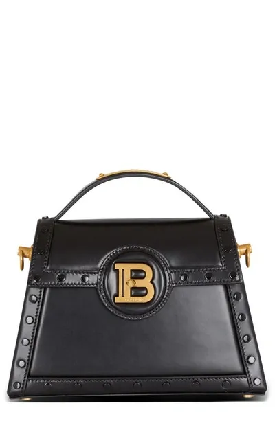 Balmain B-buzz Dynasty Glazed Leather Top Handle Bag In Black