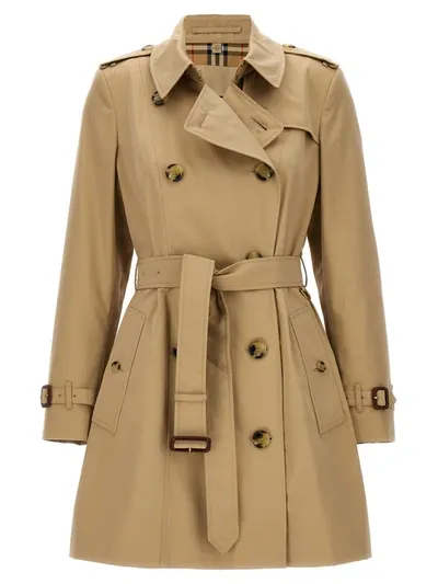 Burberry Cotton Gabardine Trench Coat In Beige