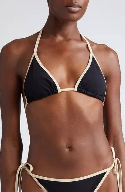 Totême Stripe Edge Triangle Bikini Top In Black