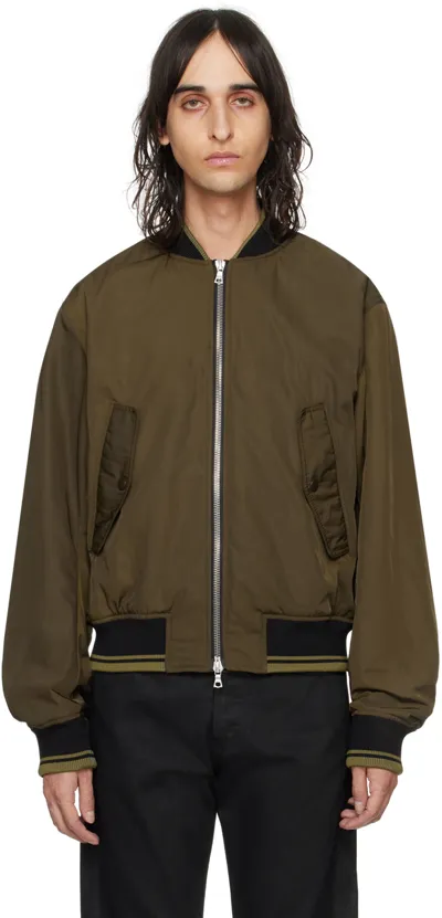 Dries Van Noten Brown Zip Bomber Jacket In 606 Khaki