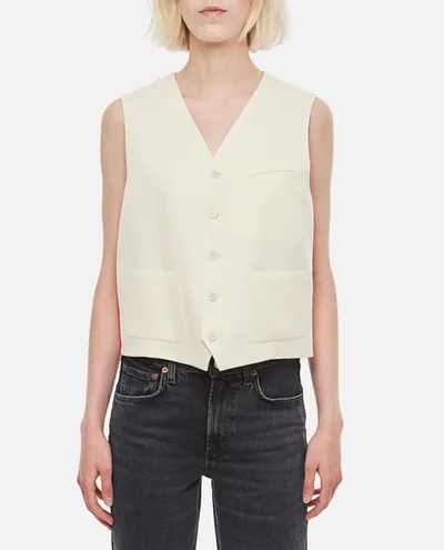 Comme Des Garçons Wool Gabardine Vest In White