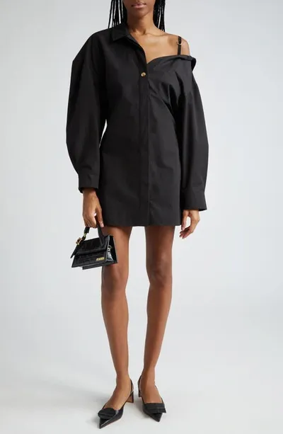 Jacquemus La Mini Robe Chemise Button-front Mini Dress In Black