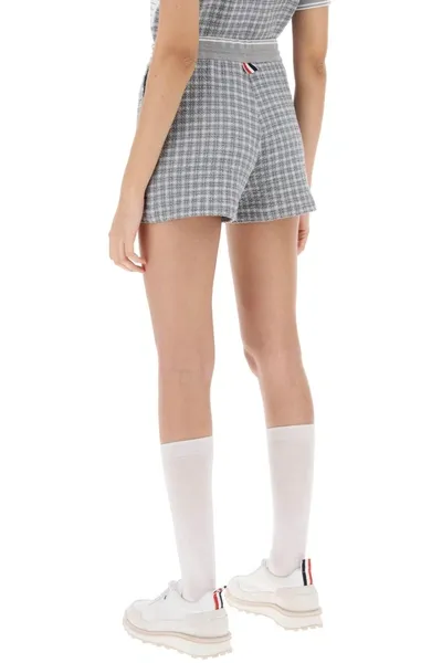 Thom Browne Check Tweed Sweatshorts In Grey