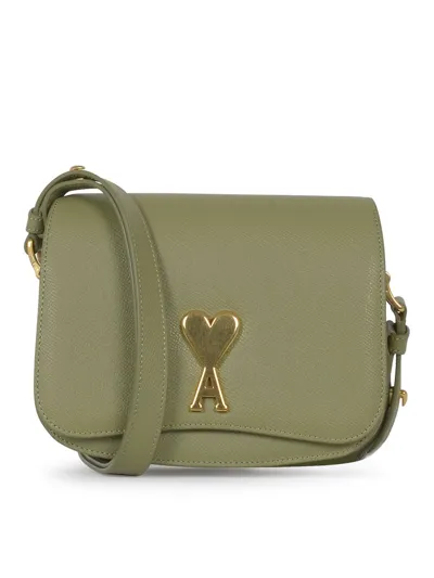 Ami Alexandre Mattiussi Ami Logo Plaque Foldover Top Shoulder Bag In Green