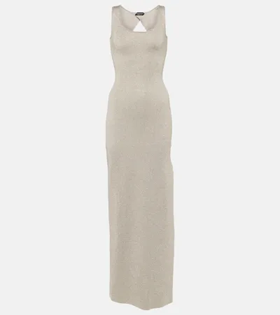 Tom Ford Metallic Knit Maxi Dress In Silver