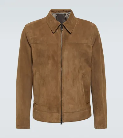 Brioni Suede Blouson Jacket In Brown