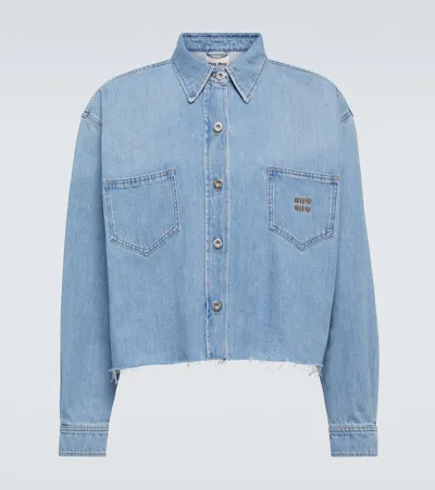 Miu Miu Cropped Denim Shirt In Blue