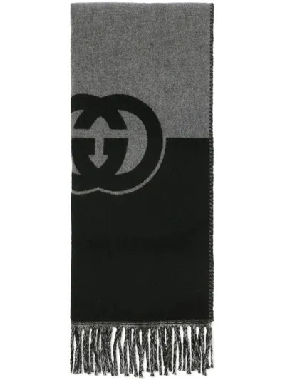 Gucci Wool Cashmere Scarf With Interlocking G In Grey