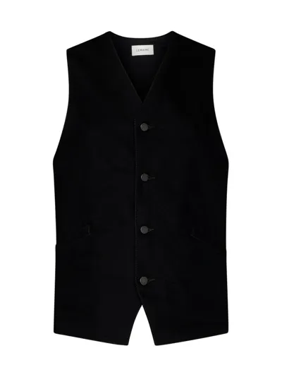 Lemaire Asymmetric Hem Denim Gilet In Black