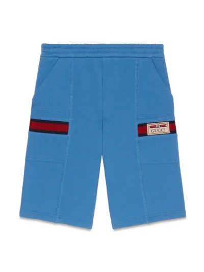 Gucci Kids' Cotton Jersey Bermuda Shorts In Blue