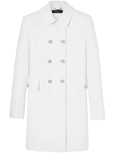 Versace Double-breasted Crepe Blazer Jacket In Optical White