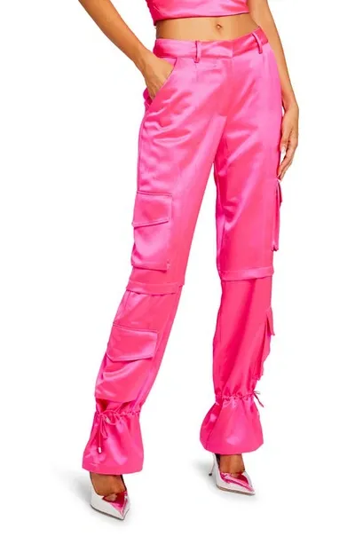 Retroféte Mar Slim Satin Cargo Pants In Paradise Pink