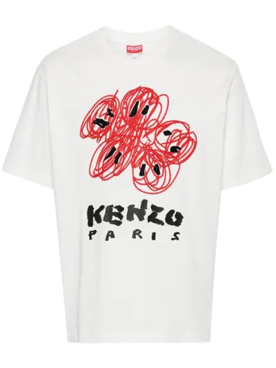 Kenzo Logo Print Cotton T-shirt In Off White