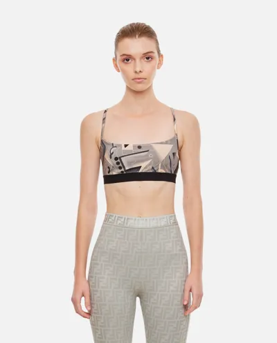 Fendi Memphis Bralette With Futuristic Print In Grey