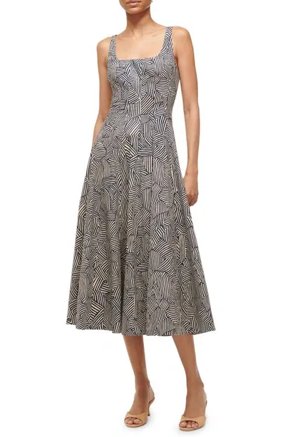 Staud Wells Square Neck Dress In Navy Mosaic