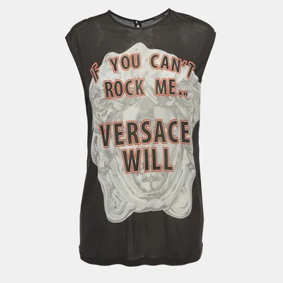 Pre-owned Versace Black Printed Jersey Loose Fit Tank Top S