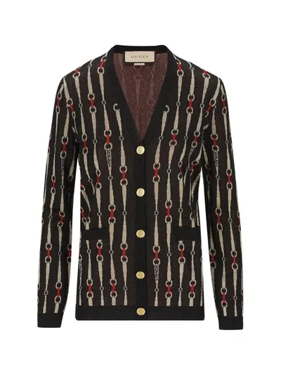 Gucci Horsebit Jacquard Cardigan In Black