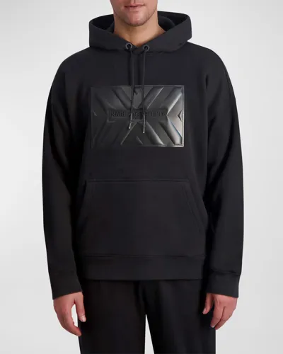 Karl Lagerfeld Paris White Label Men's Herringbone Fleece Hoodie With Leather Patch In Black