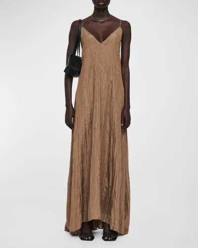 Joseph Daniele Sleeveless Crinkled Silk Maxi Dress In Frozen Mocha