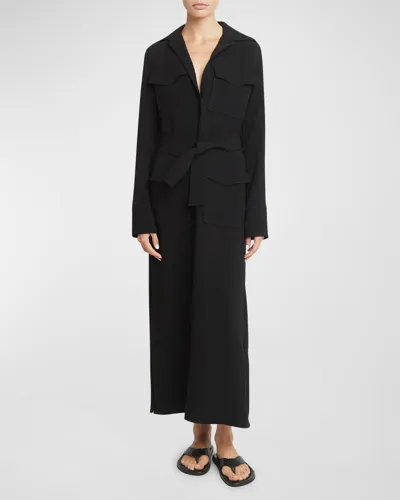 Proenza Schouler Vanessa Jonny Collar Self-tie Crepe Dress In Black