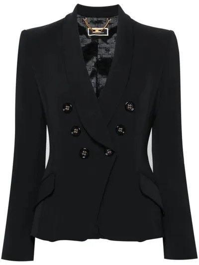 Elisabetta Franchi Double-breasted Crepe Blazer In Black  