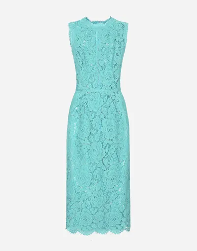 Dolce & Gabbana Floral-lace Sleeveless Midi Dress In Turquoise