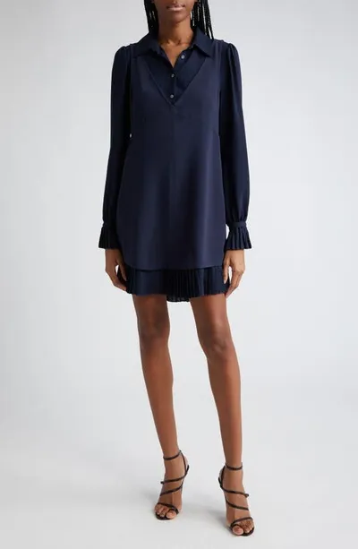 Cinq À Sept Rayna Combo Shirting Mini Dress In Navy