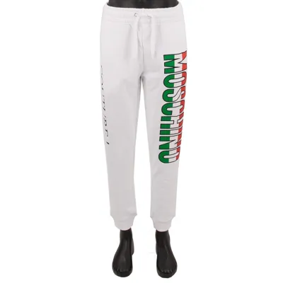 Pre-owned Moschino Couture Italien Flagge Logo Jogginghose Hose Taschen Weiss Pants 13407