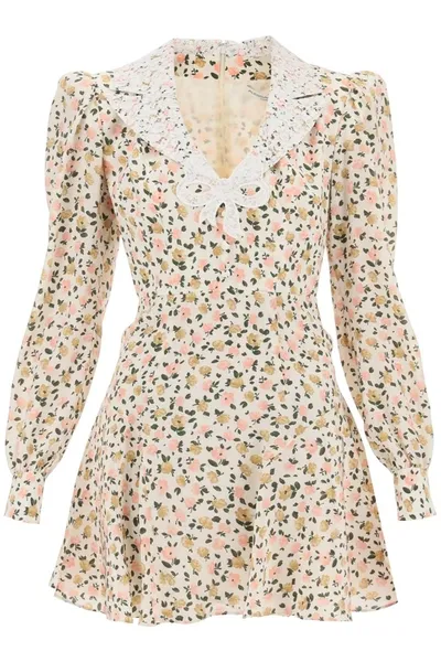 Alessandra Rich Appliquéd Lace-trimmed Floral-print Silk Mini Dress In Pink,multicolor