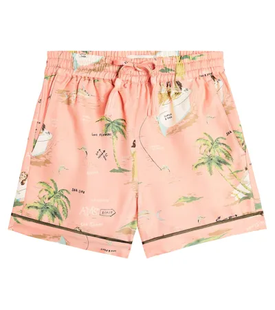 Scotch & Soda Kids' Printed Mid-rise Shorts In Seaside Adventures