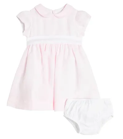 Il Gufo Baby Linen Dress In Pearl Pink/white