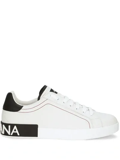 Dolce & Gabbana Leather Portofino Sneakers In White