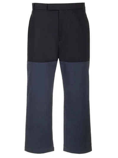 Thom Browne Panelled Straight Leg Pants In Blue