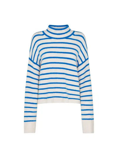 Whistles Stripe Rib Detail Funnel Knit Sweater In Blue/multi