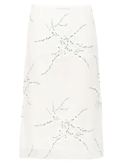 Prada Embroidered Organza Midi-skirt In White