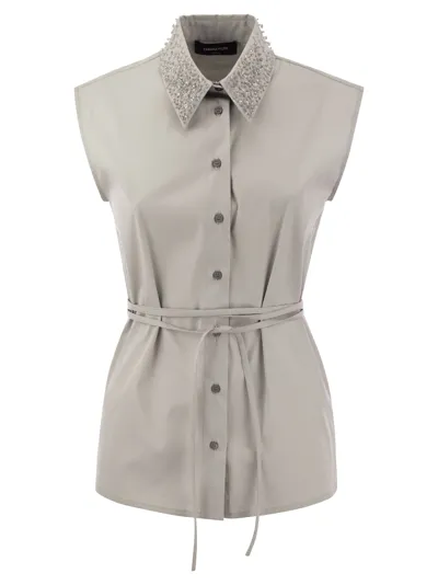 Fabiana Filippi Sleeveless Shirt With Belt In Grey