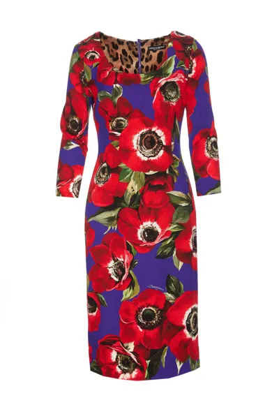 Dolce & Gabbana Charmeuse Sheath Dress In Multicolor