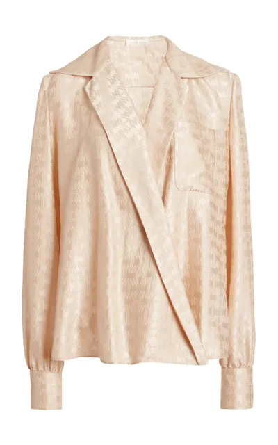 Zuhair Murad Plunged Silk-wool Jacquard Blouse In Neutral