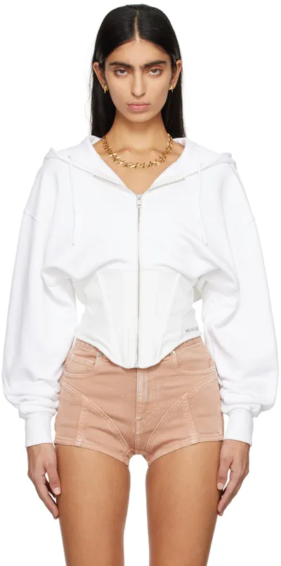 Mugler White Corseted Hoodie In B1610 Warm White