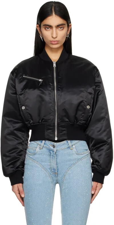 Mugler Cropped Padded Bomber Jacket In Black