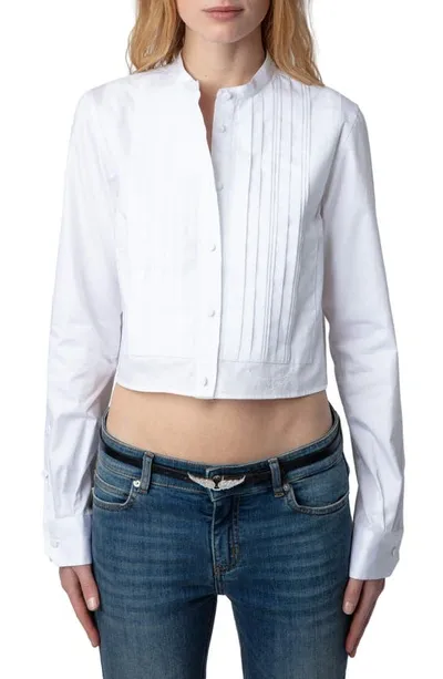 Zadig & Voltaire Theby Pleated Cropped Button-front Shirt In Judo