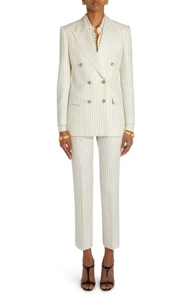 Tom Ford Pinstripe Double-breasted Blazer Jacket In Nude & Neutrals