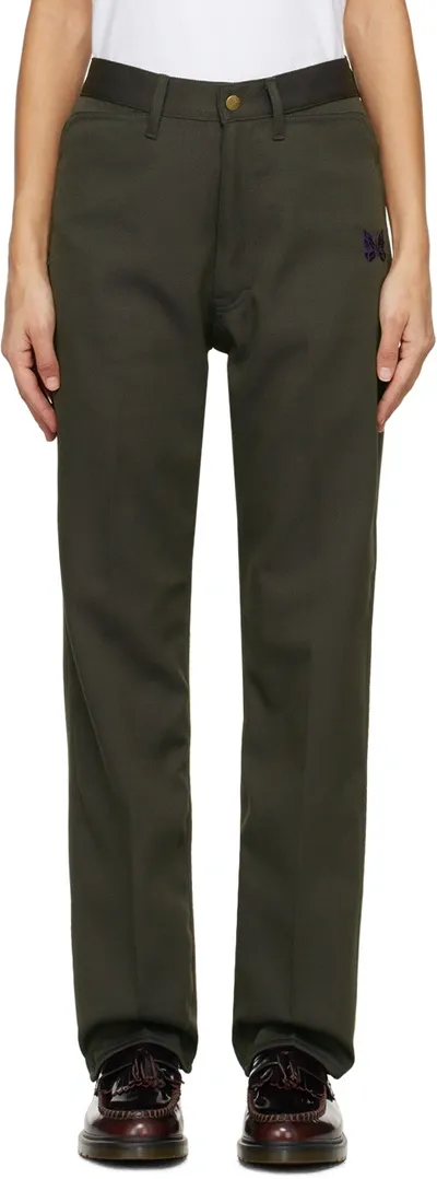 Needles Khaki Straight Trousers In B-green